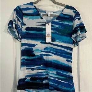 Calvin Klein Blue and White Brushstroke Blouse